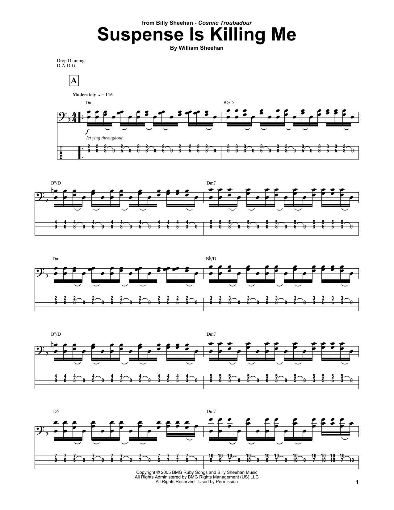 Billy Sheehan Suspense Is Killing Me Sheet Music Notes & Chords for Bass Guitar Tab - Download or Print PDF
