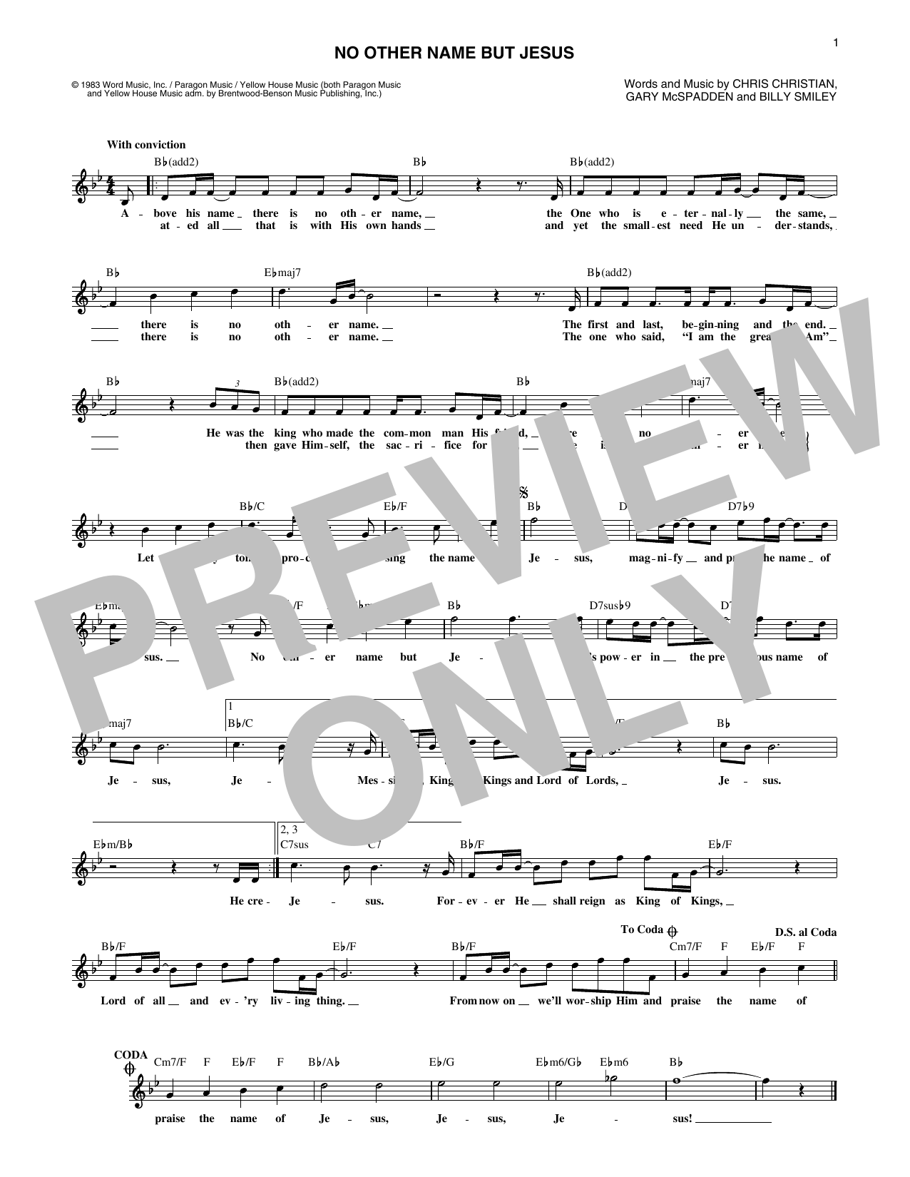 Billy Smiley No Other Name But Jesus Sheet Music Notes & Chords for Lead Sheet / Fake Book - Download or Print PDF