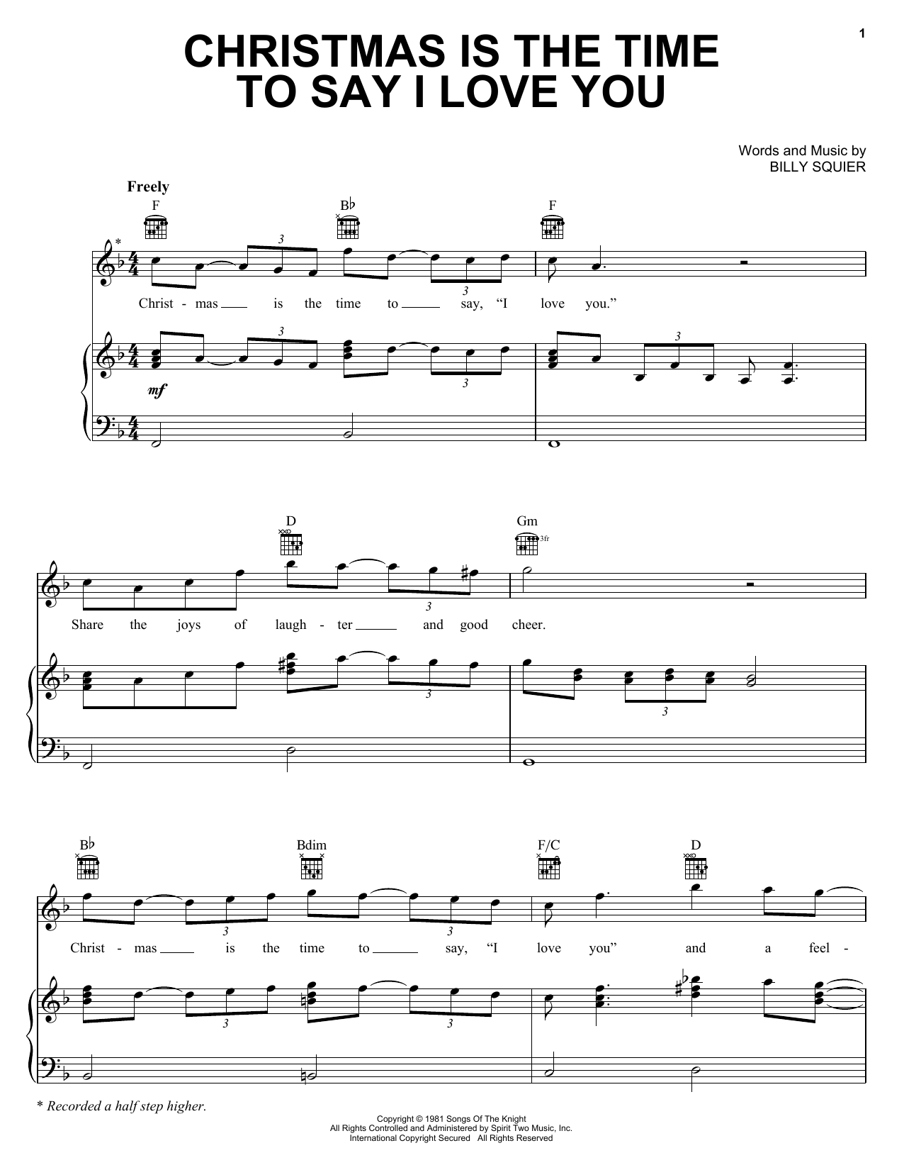 Billy Squier Christmas Is The Time To Say I Love You Sheet Music Notes & Chords for Real Book – Melody, Lyrics & Chords - Download or Print PDF