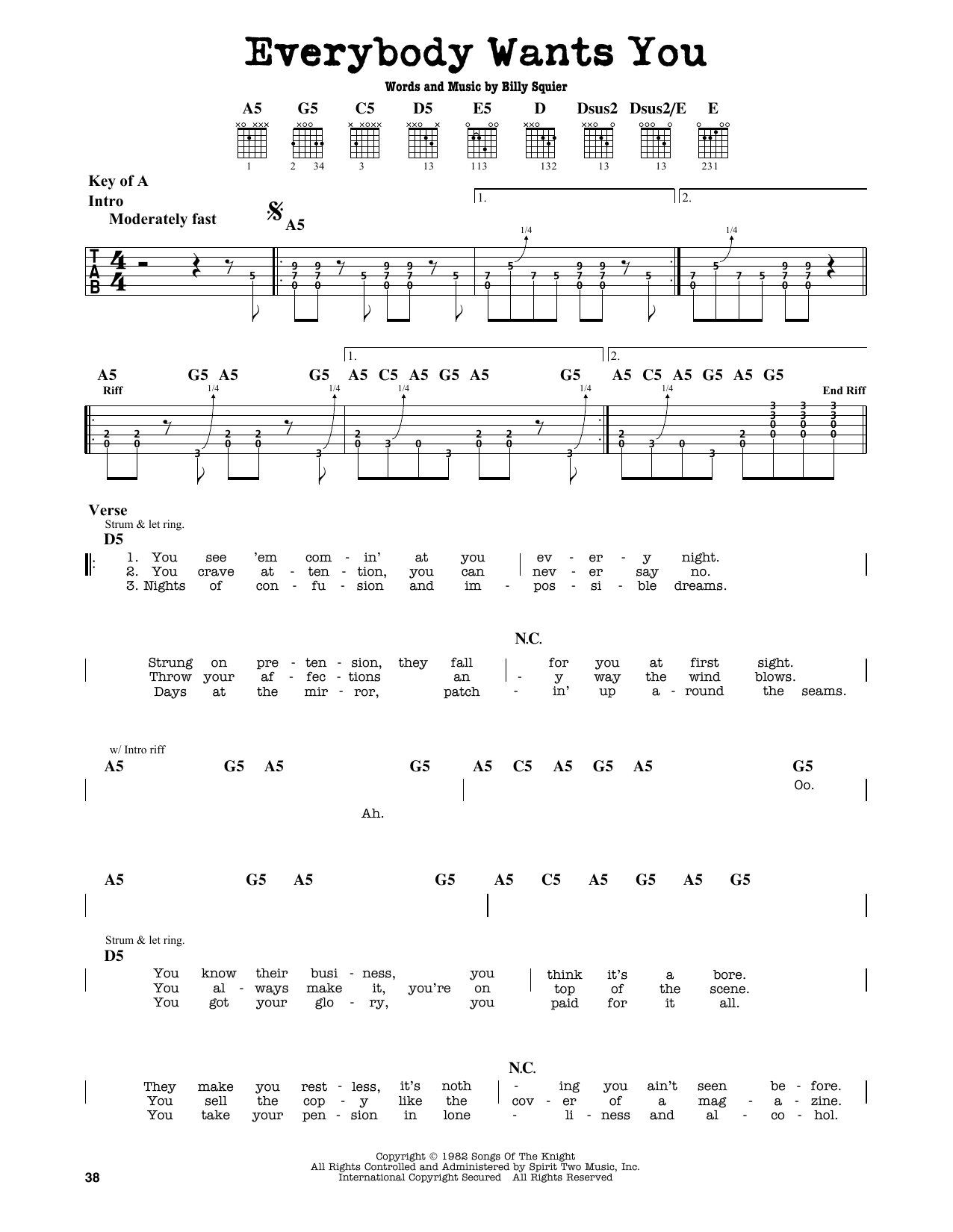Billy Squier Everybody Wants You Sheet Music Notes & Chords for Guitar Tab - Download or Print PDF