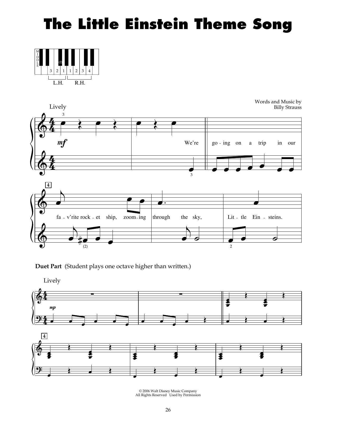 Billy Strauss The Little Einstein Theme Song Sheet Music Notes & Chords for 5-Finger Piano - Download or Print PDF