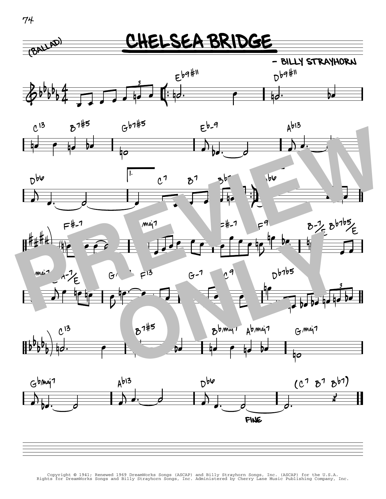 Billy Strayhorn Chelsea Bridge [Reharmonized version] (arr. Jack Grassel) Sheet Music Notes & Chords for Real Book – Melody & Chords - Download or Print PDF