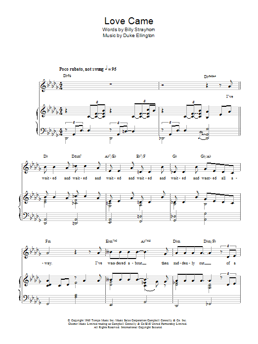 Billy Strayhorn Love Came Sheet Music Notes & Chords for Piano, Vocal & Guitar - Download or Print PDF