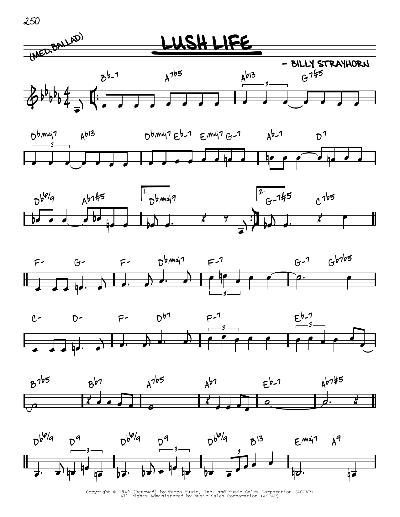 Billy Strayhorn Lush Life [Reharmonized version] (arr. Jack Grassel) Sheet Music Notes & Chords for Real Book – Melody & Chords - Download or Print PDF