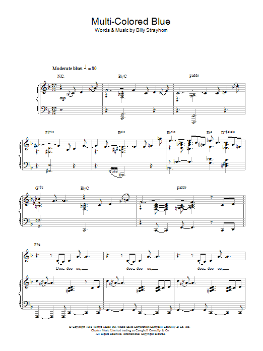 Billy Strayhorn Multi-Colored Blue Sheet Music Notes & Chords for Piano, Vocal & Guitar - Download or Print PDF Billy Strayhorn Multi-Colored Blue Sheet Music Notes & Chords for Piano, Vocal & Guitar - Download or Print PDF