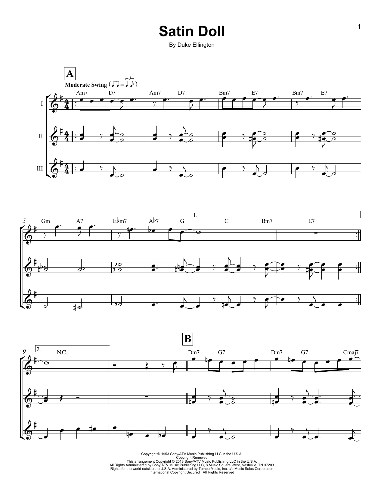 Billy Strayhorn Satin Doll Sheet Music Notes & Chords for Ukulele Ensemble - Download or Print PDF
