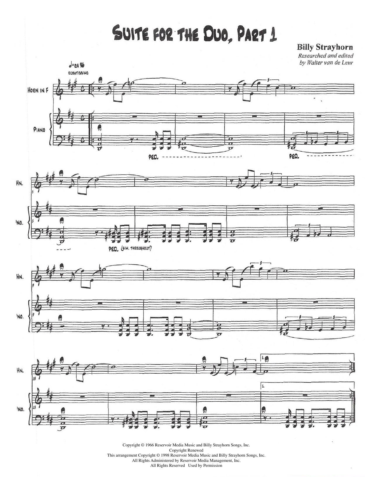 Billy Strayhorn Suite For The Duo (Parts 1-3) Sheet Music Notes & Chords for French Horn and Piano - Download or Print PDF