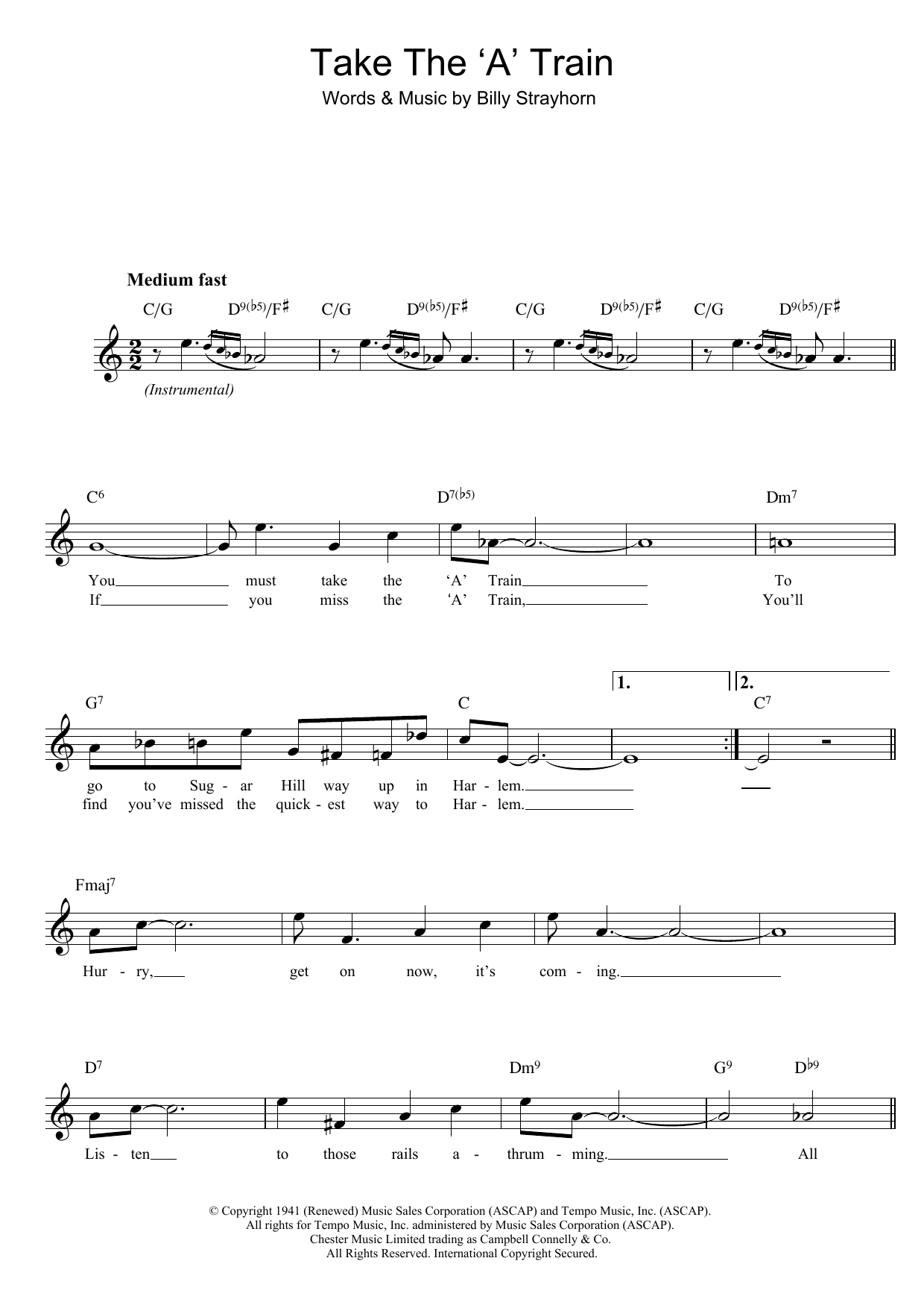 Billy Strayhorn Take The 'A' Train Sheet Music Notes & Chords for Lead Sheet / Fake Book - Download or Print PDF