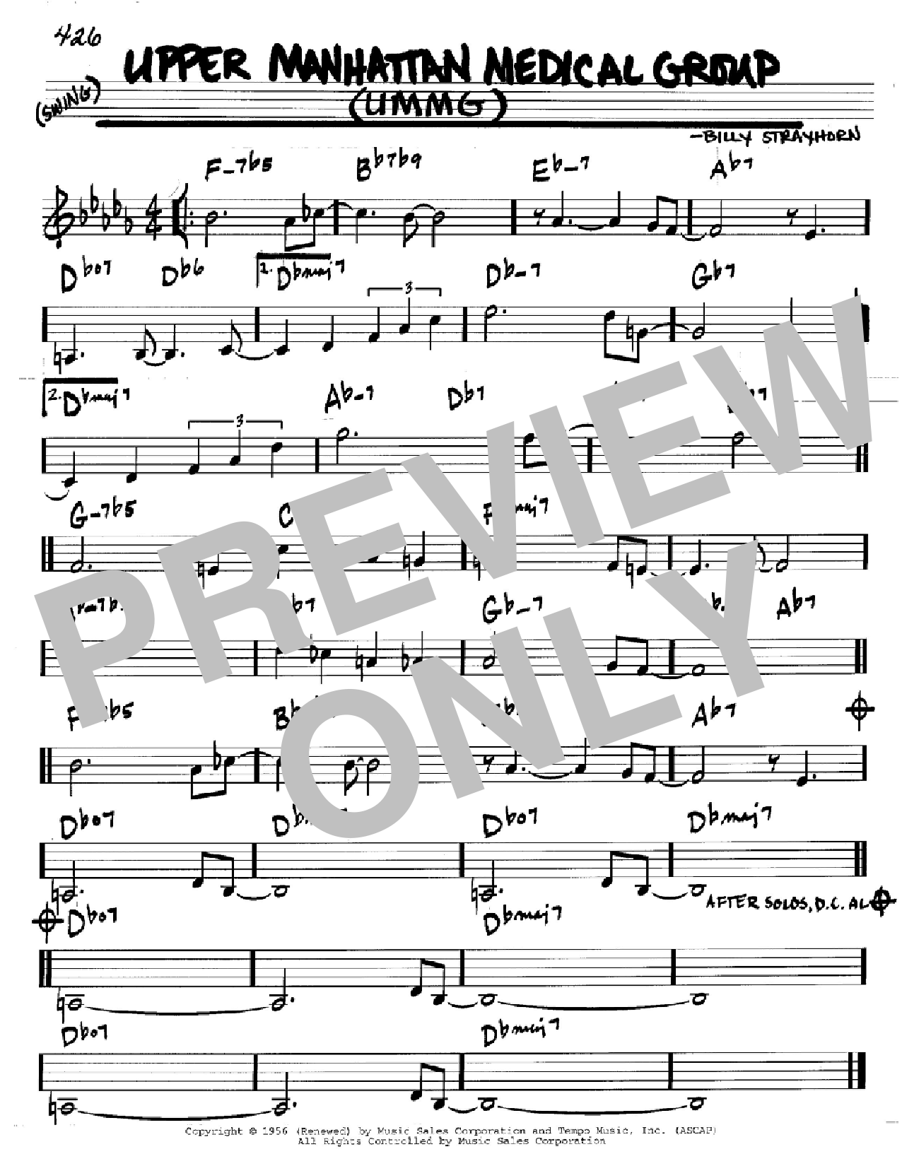 Billy Strayhorn Upper Manhattan Medical Group (UMMG) Sheet Music Notes & Chords for Real Book - Melody & Chords - Bb Instruments - Download or Print PDF