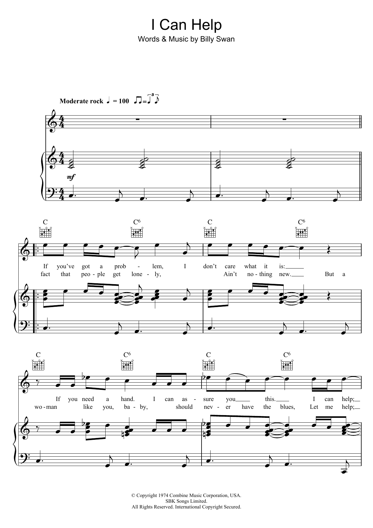 Billy Swan I Can Help Sheet Music Notes & Chords for Lyrics & Chords - Download or Print PDF
