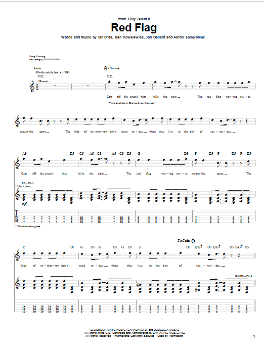 Billy Talent Red Flag Sheet Music Notes & Chords for Guitar Tab - Download or Print PDF Billy Talent Red Flag Sheet Music Notes & Chords for Guitar Tab - Download or Print PDF