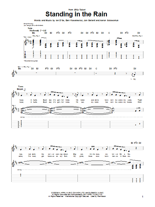 Billy Talent Standing In The Rain Sheet Music Notes & Chords for Guitar Tab - Download or Print PDF