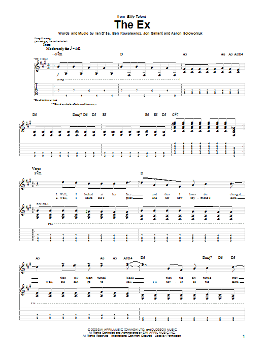 Billy Talent The Ex Sheet Music Notes & Chords for Guitar Tab - Download or Print PDF