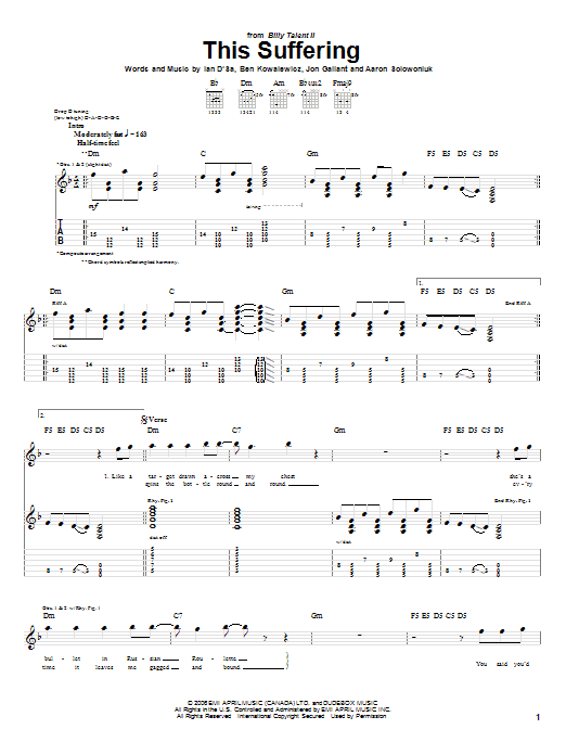 Billy Talent This Suffering Sheet Music Notes & Chords for Guitar Tab - Download or Print PDF