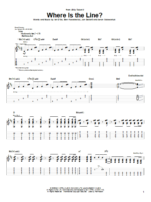 Billy Talent Where Is The Line? Sheet Music Notes & Chords for Guitar Tab - Download or Print PDF
