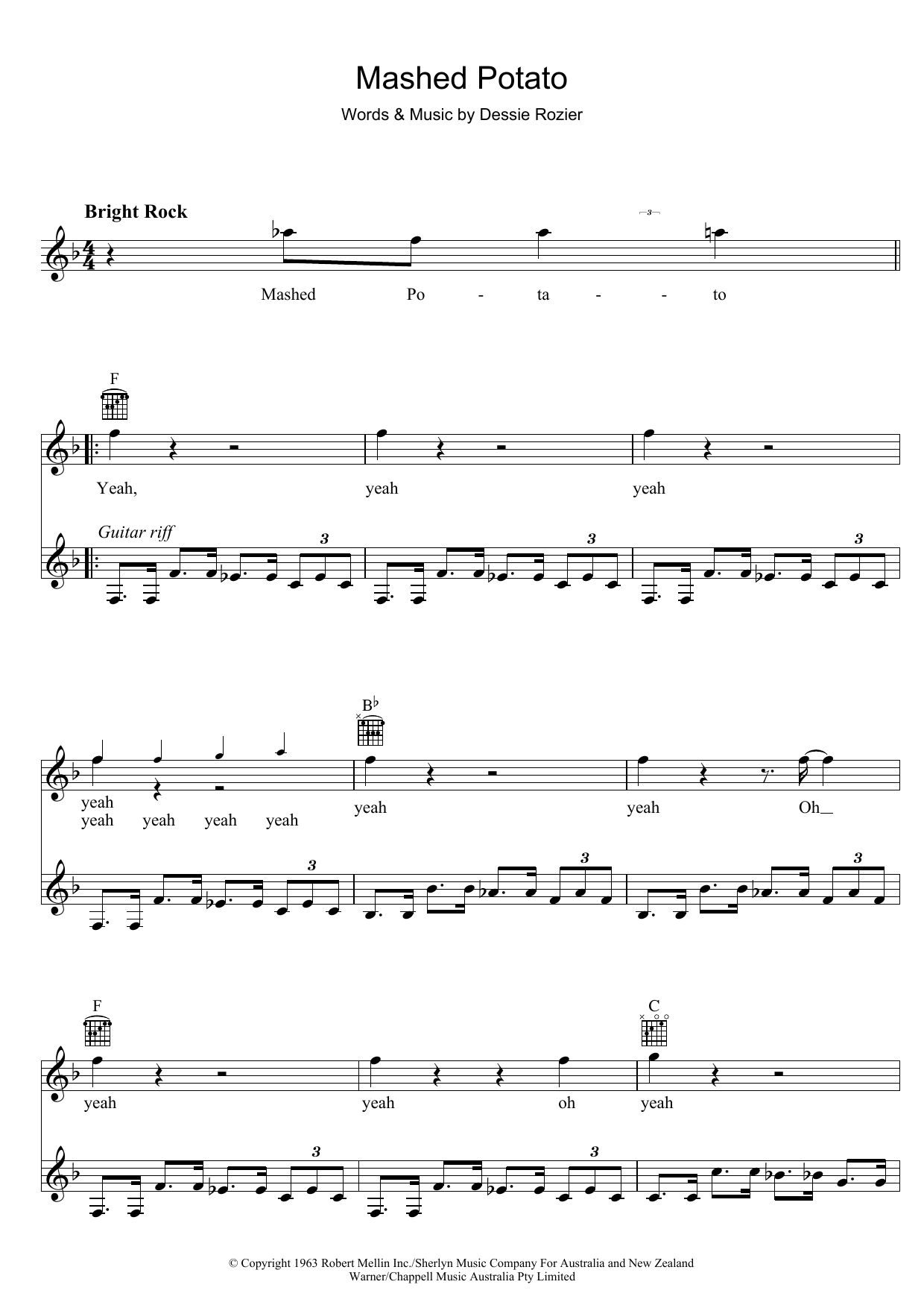 Billy Thorpe Mashed Potato Sheet Music Notes & Chords for Melody Line, Lyrics & Chords - Download or Print PDF