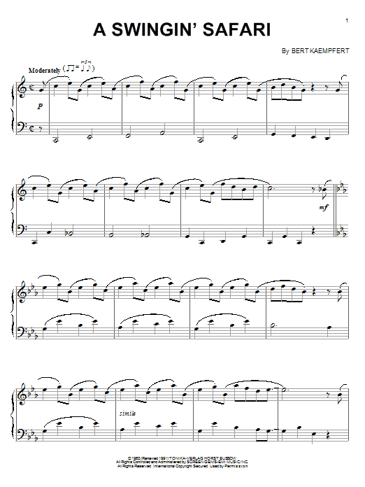 Billy Vaughn A Swingin' Safari Sheet Music Notes & Chords for Real Book – Melody & Chords - Download or Print PDF