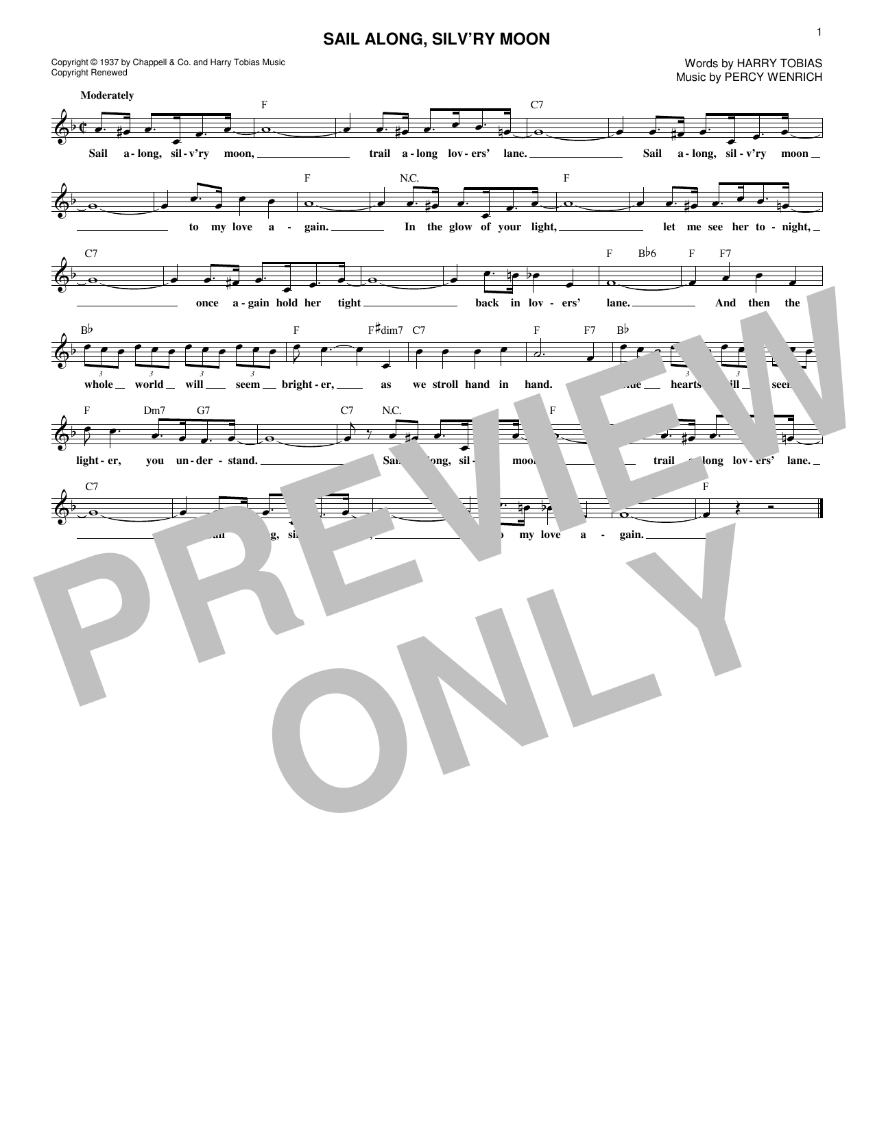 Billy Vaughn Sail Along, Silv'ry Moon Sheet Music Notes & Chords for Lead Sheet / Fake Book - Download or Print PDF