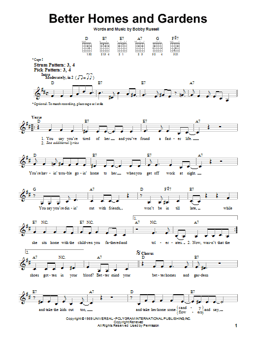 Billy Walker Better Homes And Gardens Sheet Music Notes & Chords for Easy Guitar - Download or Print PDF