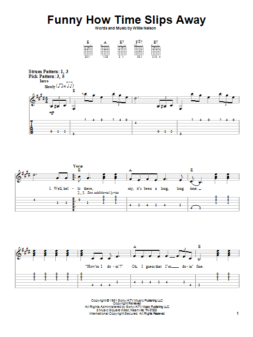 Billy Walker Funny How Time Slips Away Sheet Music Notes & Chords for Easy Guitar Tab - Download or Print PDF