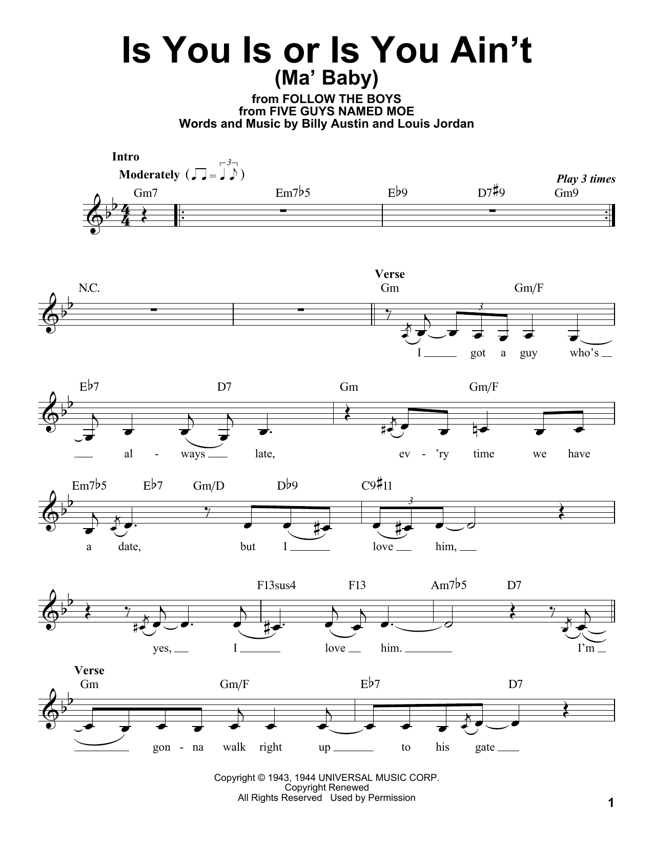 Billy Austin Is You Is Or Is You Ain T Ma Baby Sheet Music Download Pdf Score 194015