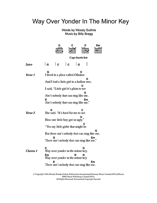 Billy Bragg Way Over Yonder In The Minor Key Sheet Music Notes & Chords for Lyrics & Chords - Download or Print PDF