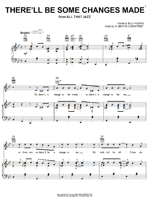 Preview Billy Higgins There'll Be Some Changes Made Jazz sheet music, notes and chords for Piano, Vocal & Guitar (Right-Hand Melody), SKU: 50007 There'll Be Some Changes Made sheet music