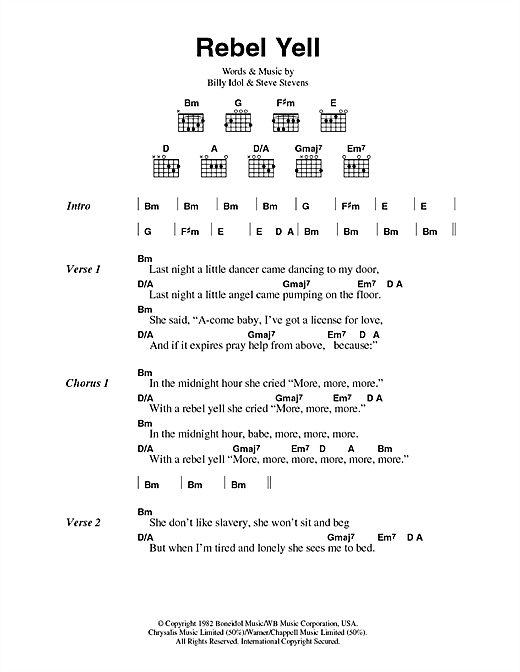 Preview Billy Idol Rebel Yell Pop sheet music, notes and chords for Guitar Tab, SKU: 51619 Rebel Yell sheet music