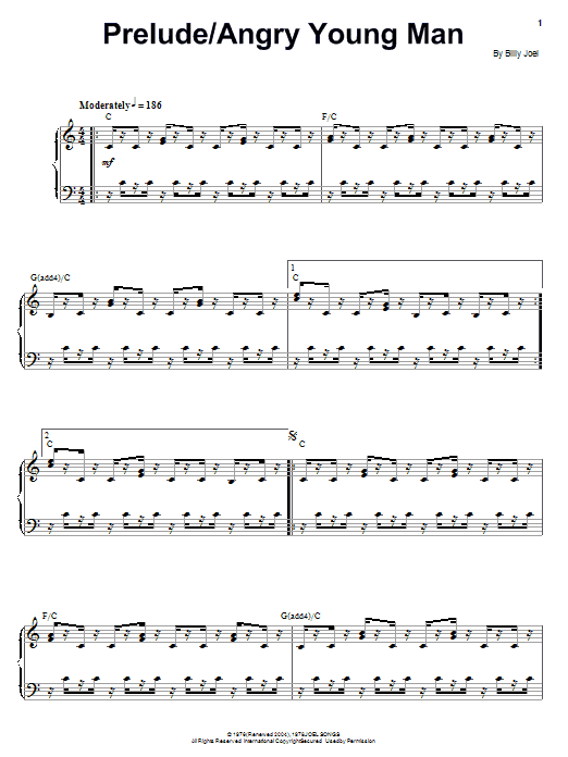 Preview Billy Joel Angry Young Man Rock sheet music, notes and chords for Piano & Vocal, SKU: 67943 Angry Young Man sheet music
