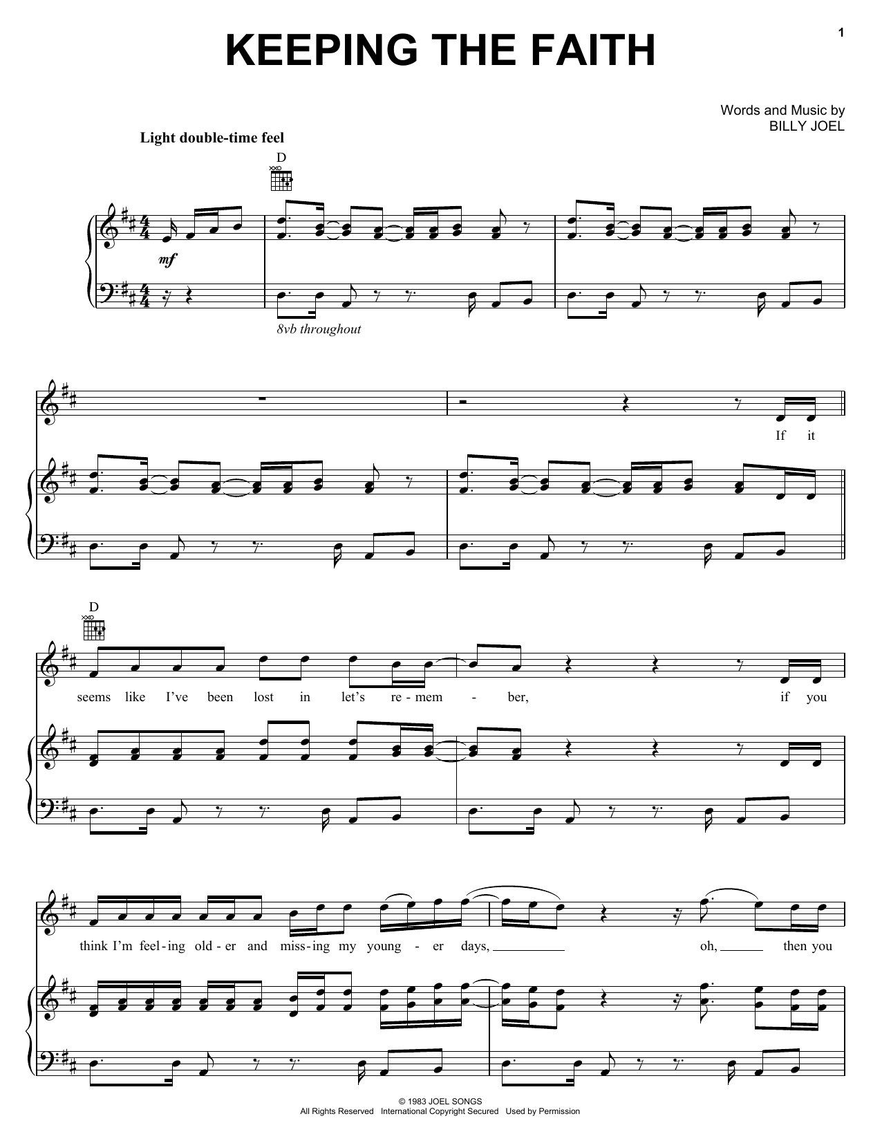 Preview Billy Joel Keeping The Faith Rock sheet music, notes and chords for Piano, Vocal & Guitar (Right-Hand Melody), SKU: 23363 sheet music, piano notes, chords, guitar tabs, score, transpose, transcribe, how to play, guide, download, learn, tutorial, progression, song, artist, awards, billboard, mtv, vh1, tour, single, album, release