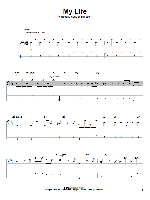 Preview Billy Joel My Life Rock sheet music, notes and chords for Piano & Vocal, SKU: 67942 My Life sheet music