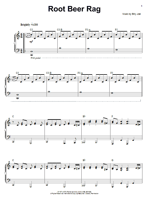 Preview Billy Joel Root Beer Rag Rock sheet music, notes and chords for Piano, SKU: 67946 Root Beer Rag sheet music