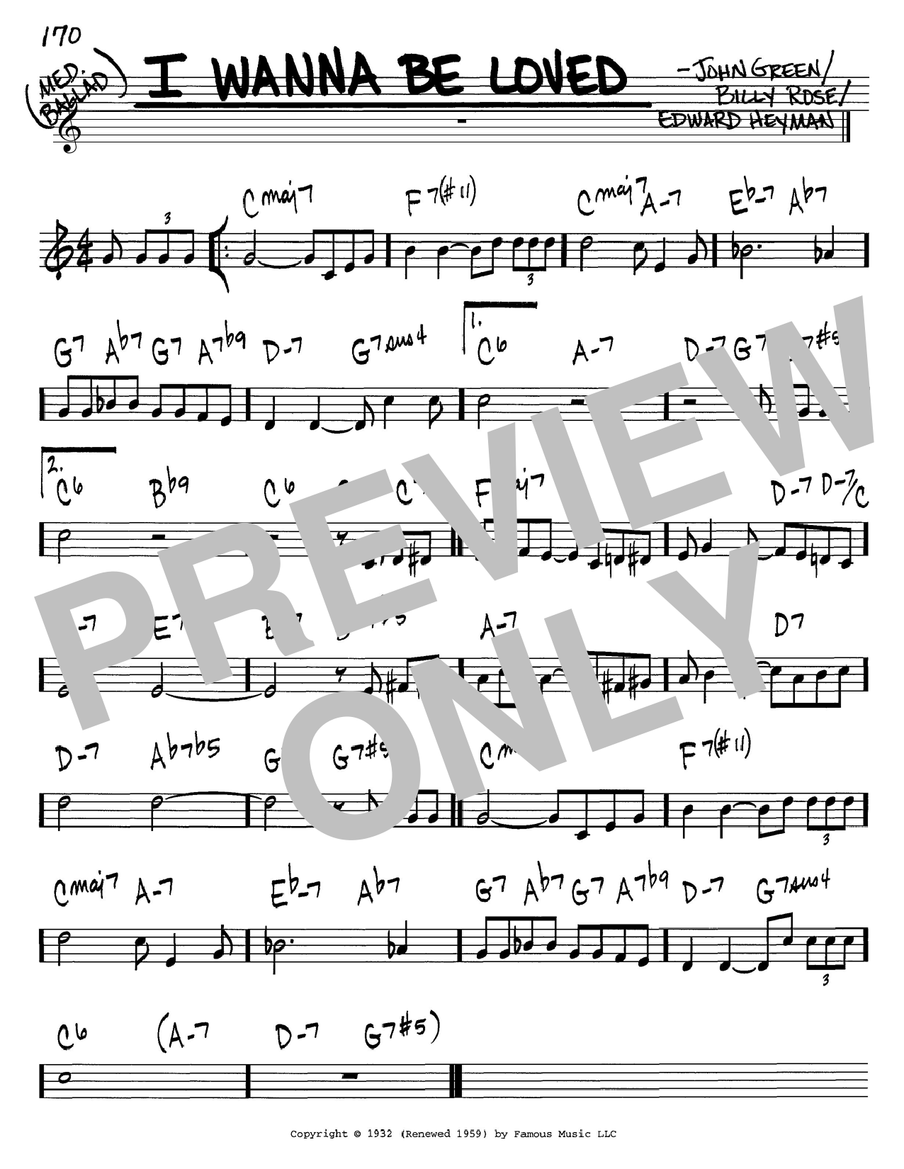 Preview Billy Rose I Wanna Be Loved Jazz sheet music, notes and chords for Real Book - Melody & Chords - C Instruments, SKU: 60460 I Wanna Be Loved sheet music