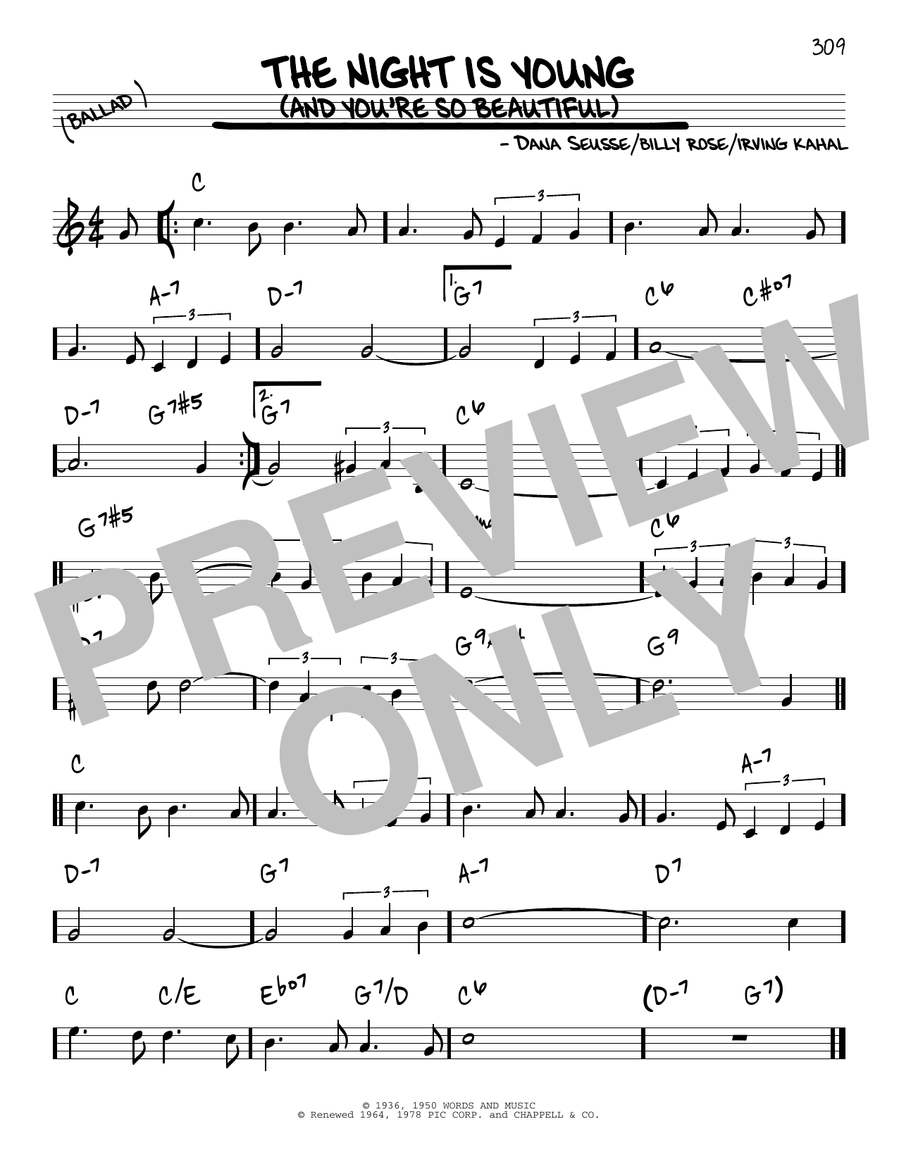 Preview Dean Martin The Night Is Young (And You're So Beautiful) Pop sheet music, notes and chords for Piano, Vocal & Guitar (Right-Hand Melody), SKU: 31360 The Night Is Young (And You're So Beautiful) sheet music