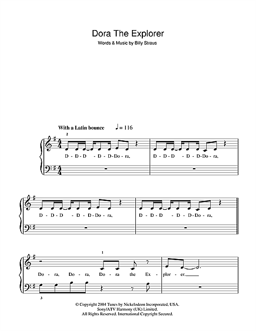 Billy Straus Dora The Explorer Theme Sheet Music Notes & Chords for 5-Finger Piano - Download or Print PDF