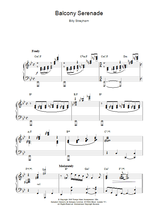 Preview Billy Strayhorn Balcony Serenade Jazz sheet music, notes and chords for Piano, SKU: 18651 Balcony Serenade sheet music