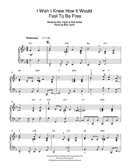 Billy Taylor I Wish I Knew How It Would Feel To Be Free Sheet Music Download Pdf Score