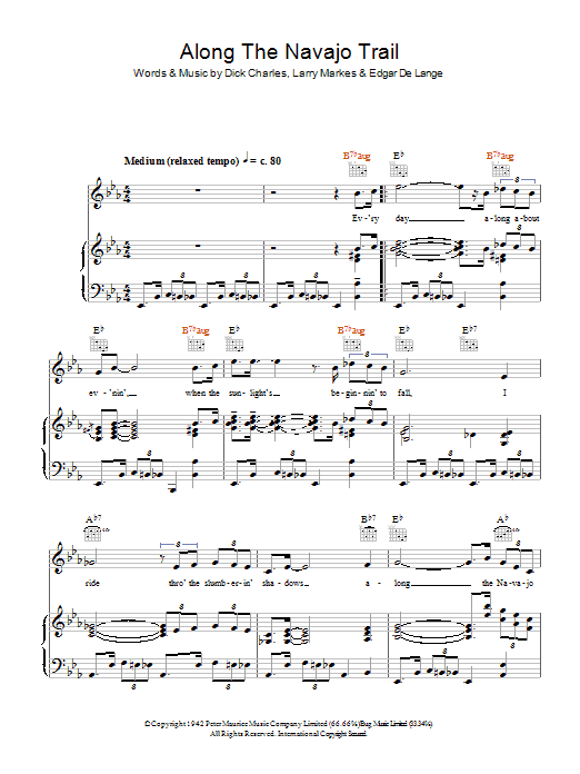Bing Crosby Along The Navajo Trail Sheet Music Notes & Chords for Piano, Vocal & Guitar (Right-Hand Melody) - Download or Print PDF