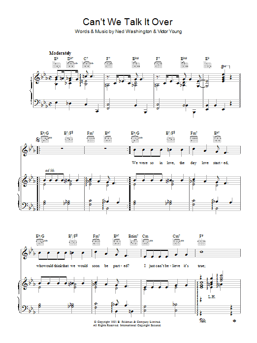 Bing Crosby Can't We Talk It Over Sheet Music Notes & Chords for Piano, Vocal & Guitar (Right-Hand Melody) - Download or Print PDF