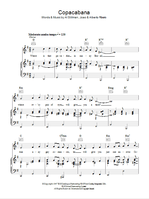 Bing Crosby Copacabana Sheet Music Notes & Chords for Piano, Vocal & Guitar (Right-Hand Melody) - Download or Print PDF