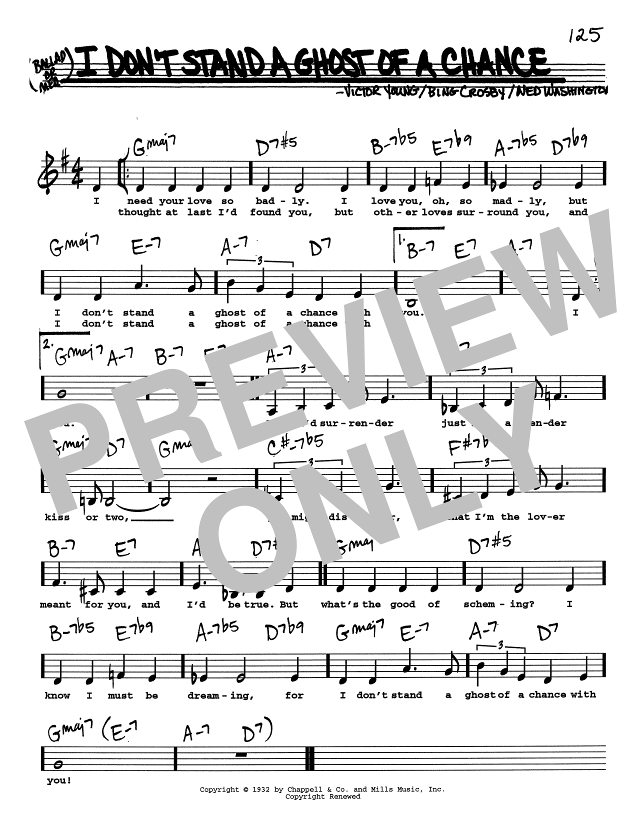 Bing Crosby I Don't Stand A Ghost Of A Chance With You (Low Voice) Sheet Music Notes & Chords for Real Book – Melody, Lyrics & Chords - Download or Print PDF