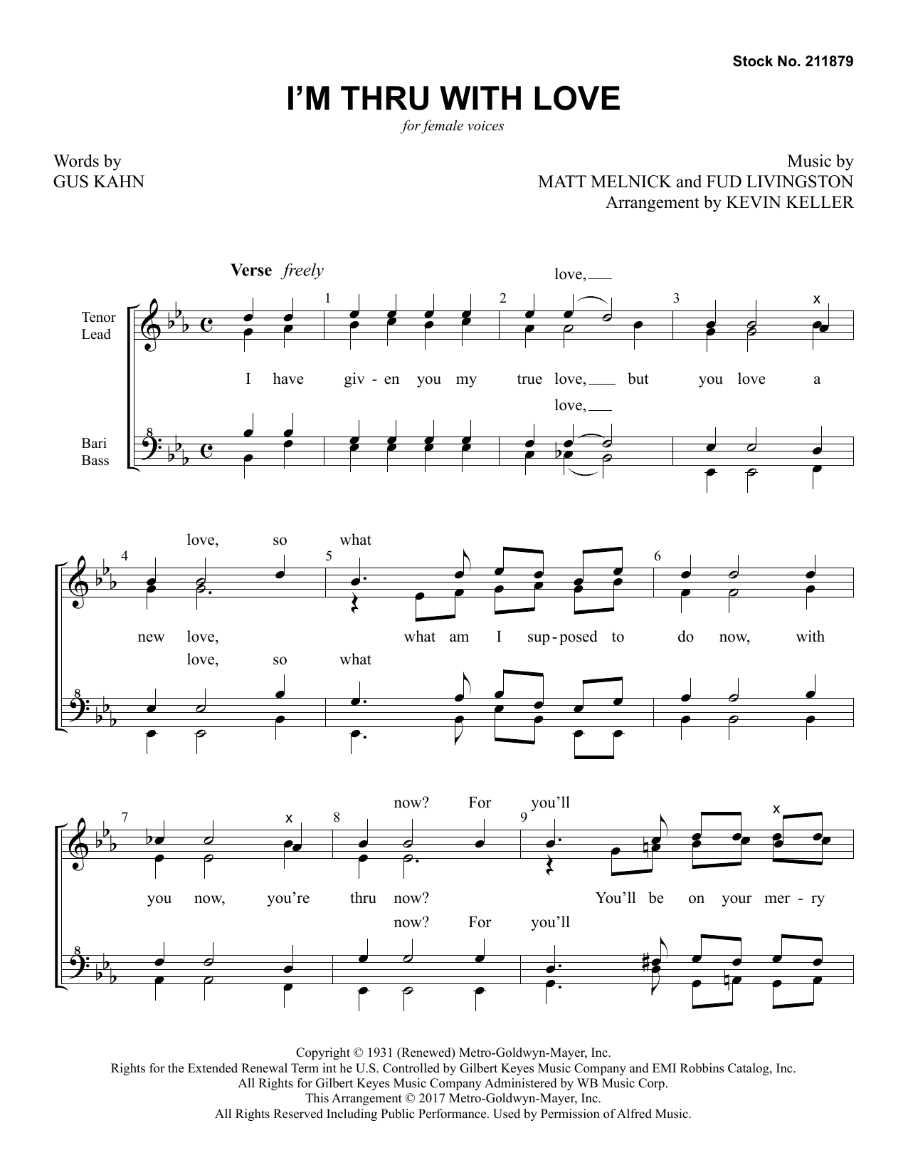 Bing Crosby I'm Thru With Love (arr. Kevin Keller) Sheet Music Notes & Chords for SSAA - Download or Print PDF