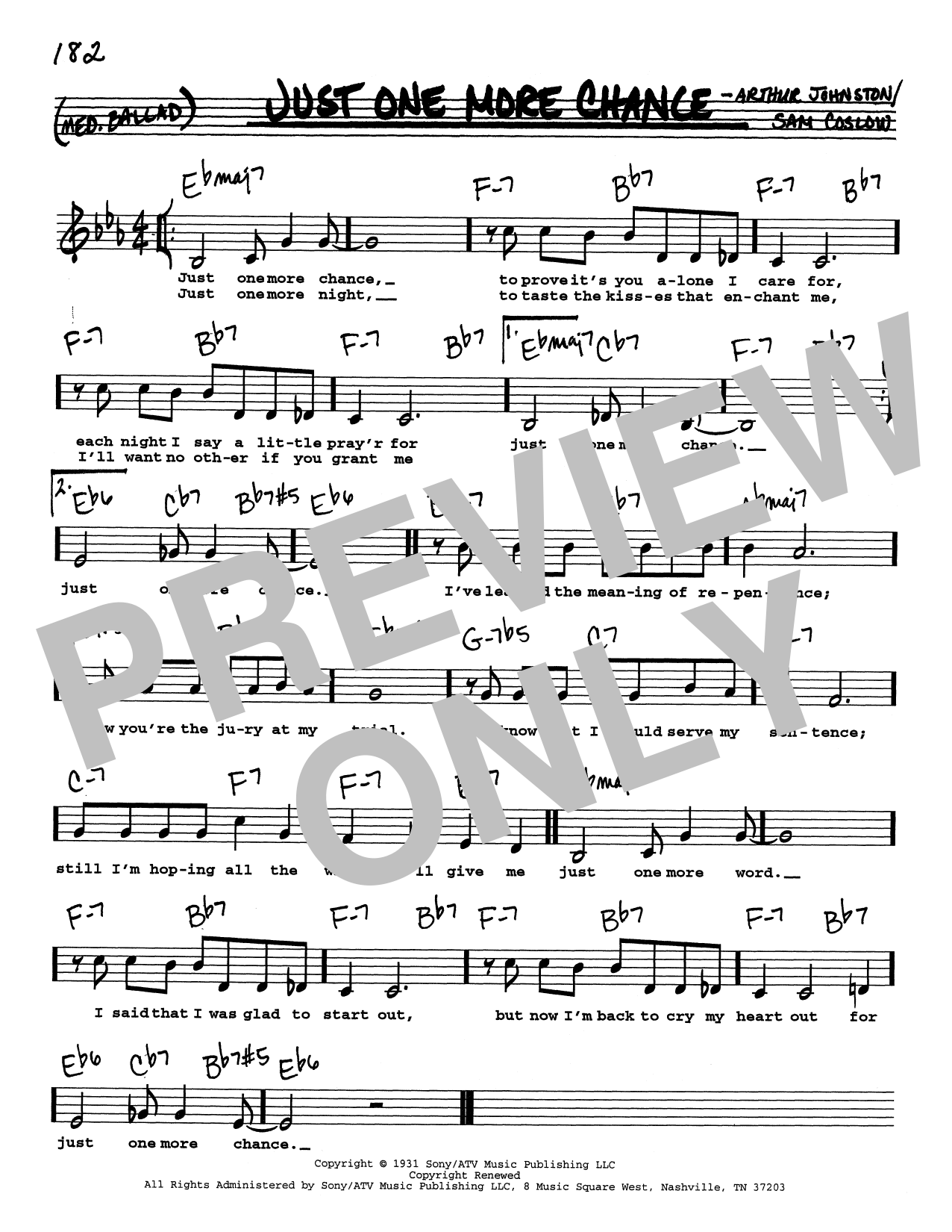 Bing Crosby Just One More Chance (Low Voice) Sheet Music Notes & Chords for Real Book – Melody, Lyrics & Chords - Download or Print PDF