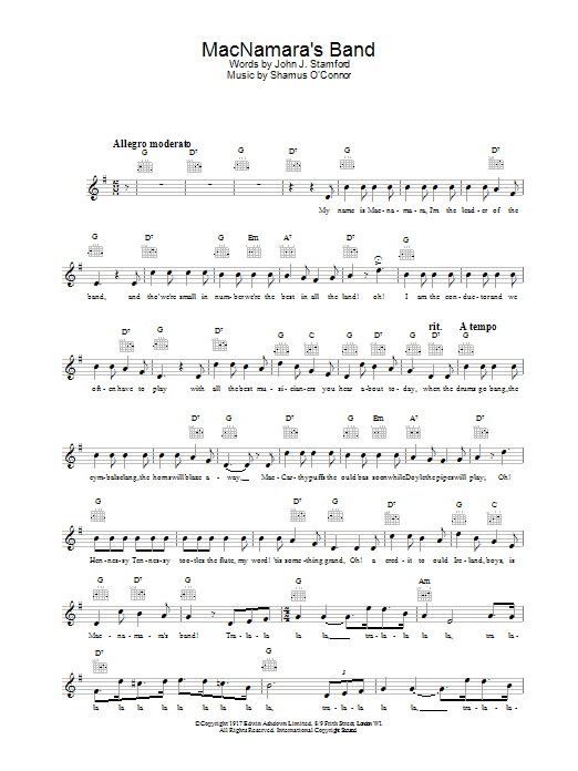Bing Crosby MacNamara's Band Sheet Music Notes & Chords for Lead Sheet / Fake Book - Download or Print PDF