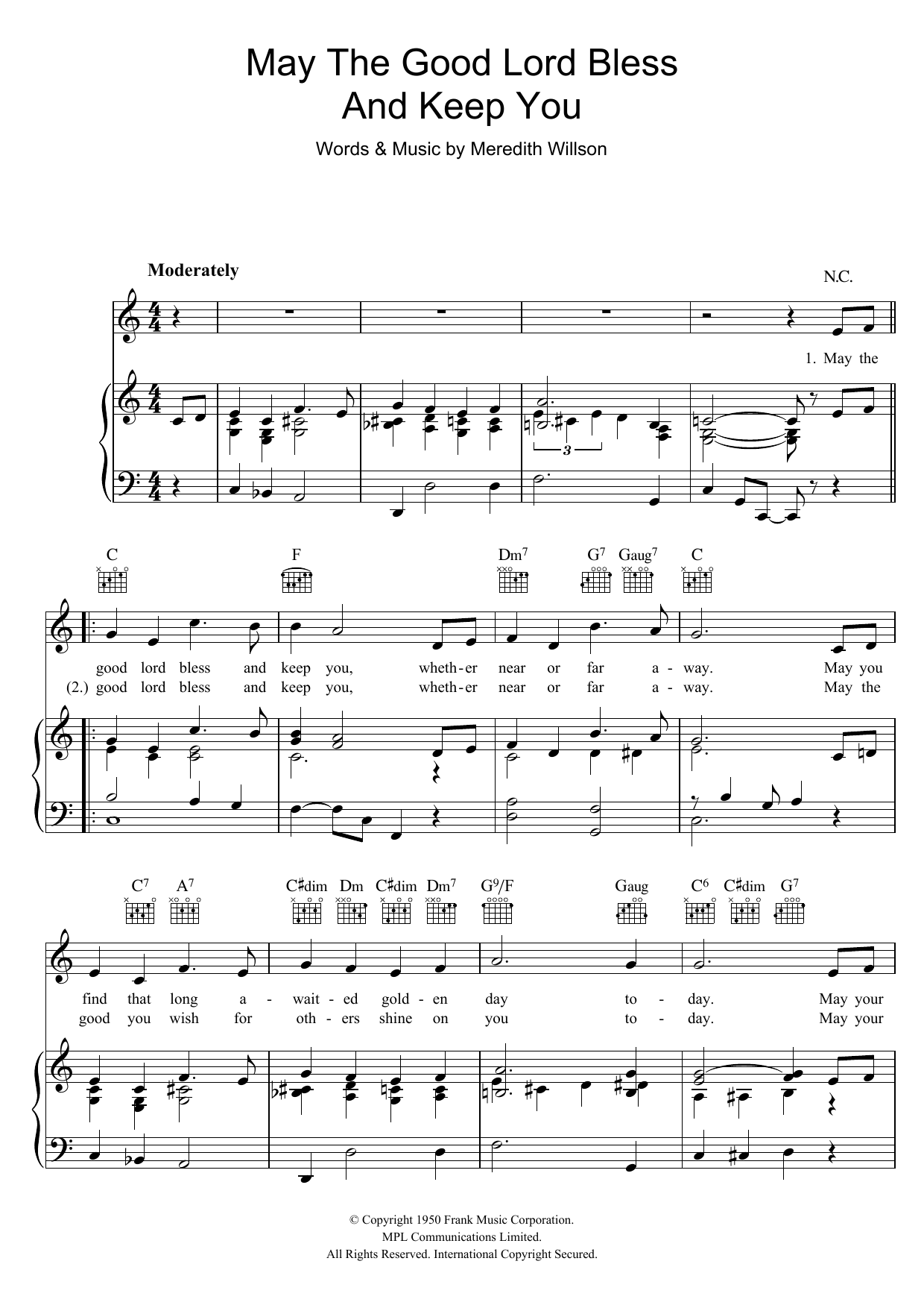 Bing Crosby May The Good Lord Bless and Keep You Sheet Music Notes & Chords for Piano, Vocal & Guitar (Right-Hand Melody) - Download or Print PDF