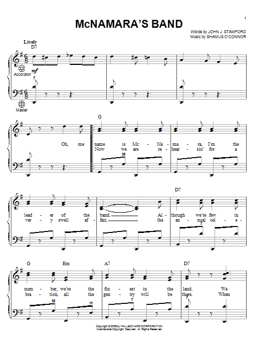 Bing Crosby McNamara's Band Sheet Music Notes & Chords for Accordion - Download or Print PDF