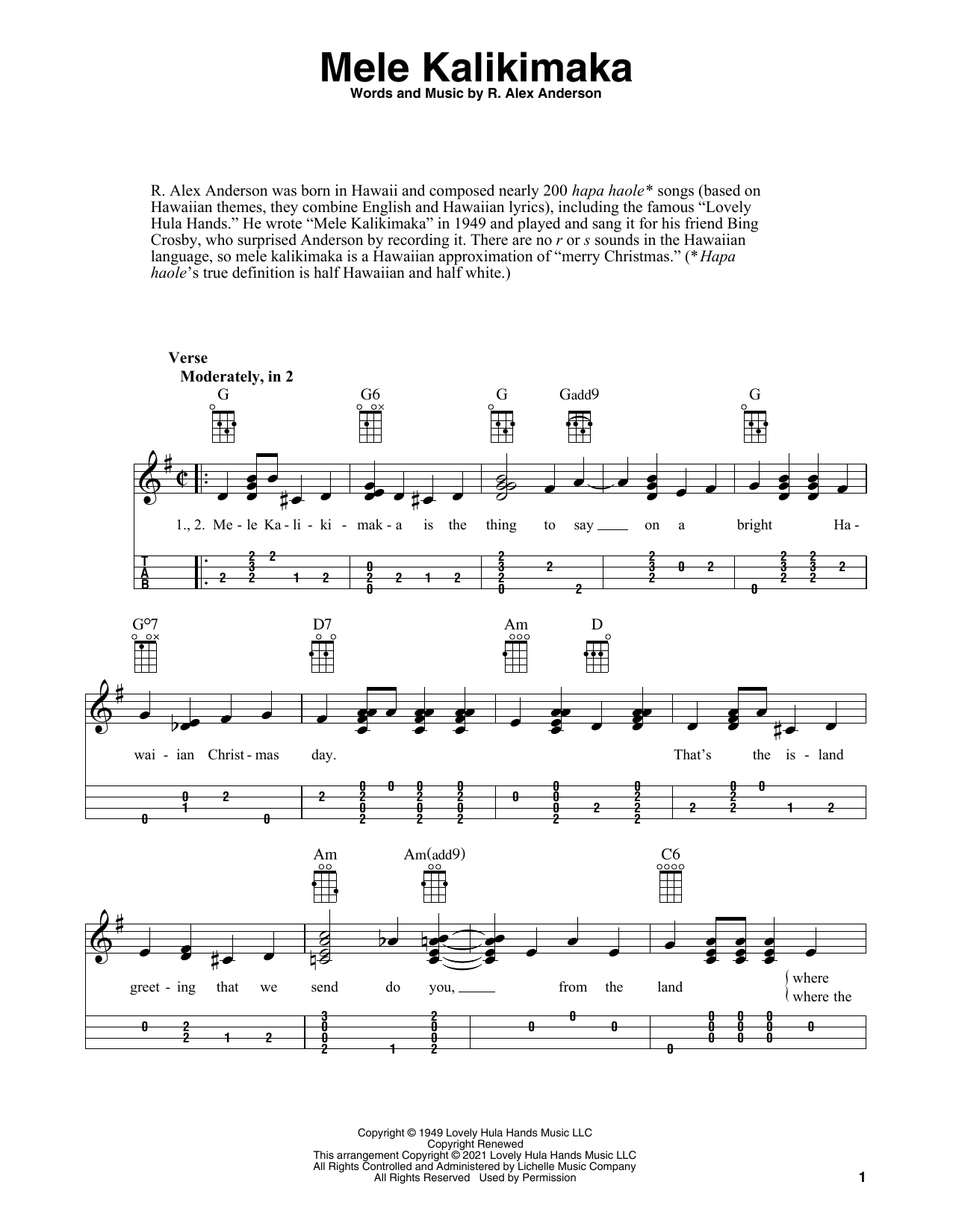 Bing Crosby Mele Kalikimaka (arr. Fred Sokolow) Sheet Music Notes & Chords for Ukulele - Download or Print PDF