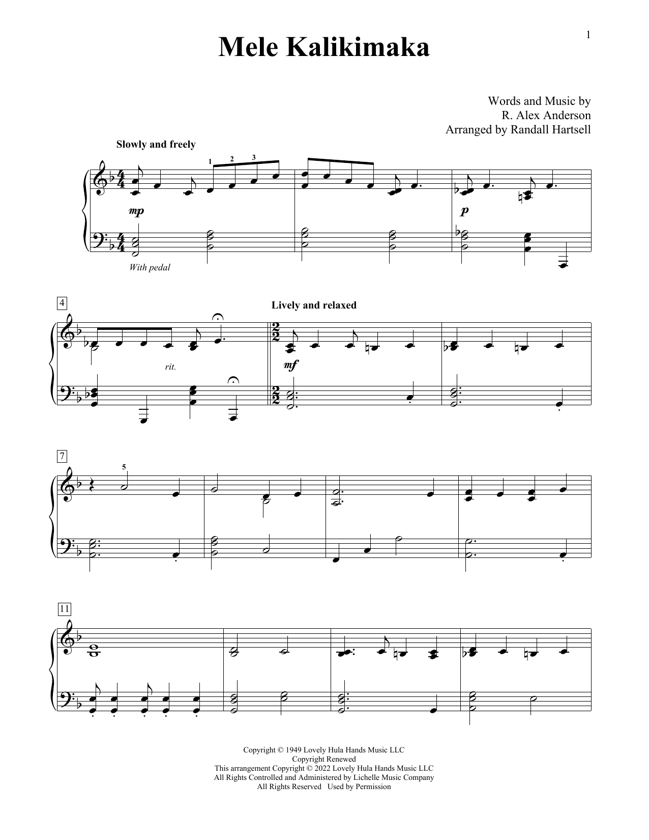 Bing Crosby Mele Kalikimaka (arr. Randall Hartsell) Sheet Music Notes & Chords for Educational Piano - Download or Print PDF