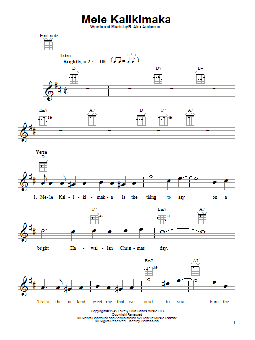 Bing Crosby Mele Kalikimaka Sheet Music Notes & Chords for Ukulele with strumming patterns - Download or Print PDF