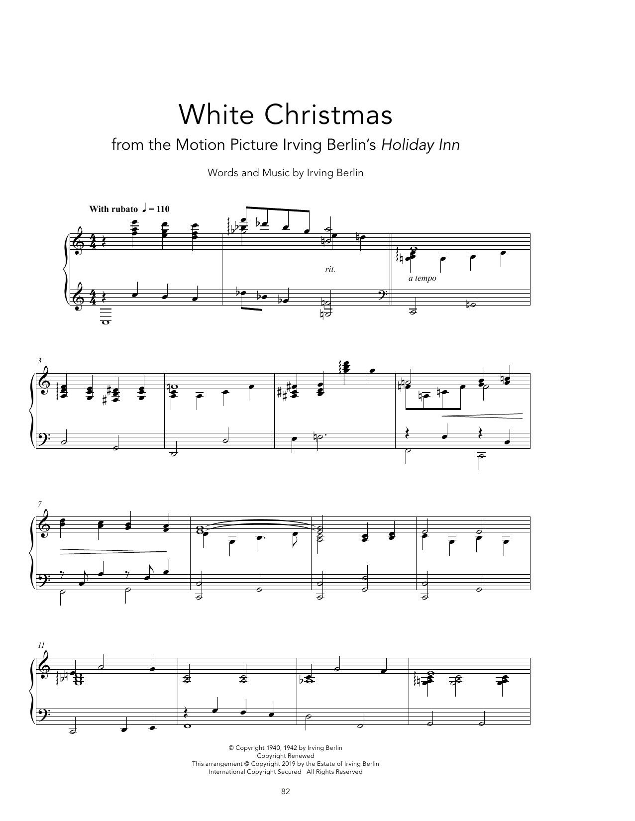 Bing Crosby White Christmas [Peaceful version] Sheet Music Notes & Chords for Piano Solo - Download or Print PDF